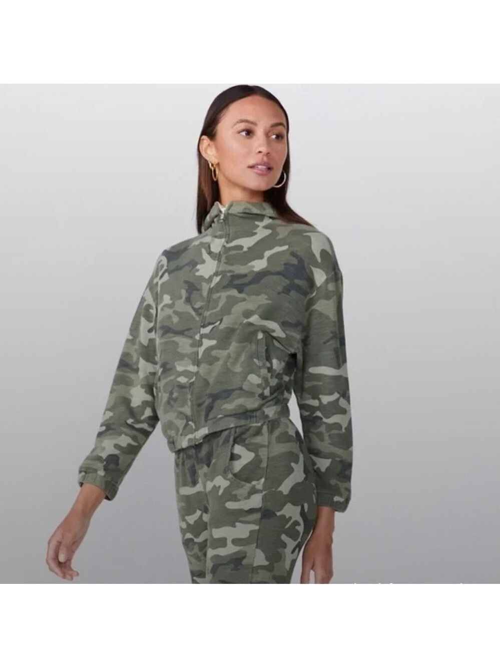 Nwt Monrow X Revolve Zip Front Camo Hoodie Sz Xs Olive Green